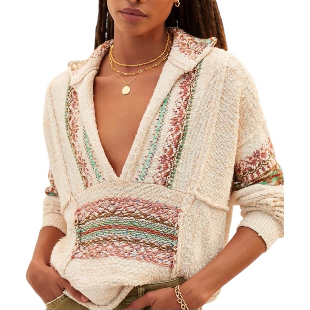 Pilcro Coastal Pullover Boho Slouchy Deep V Neck Collard Sweater Anthropologie